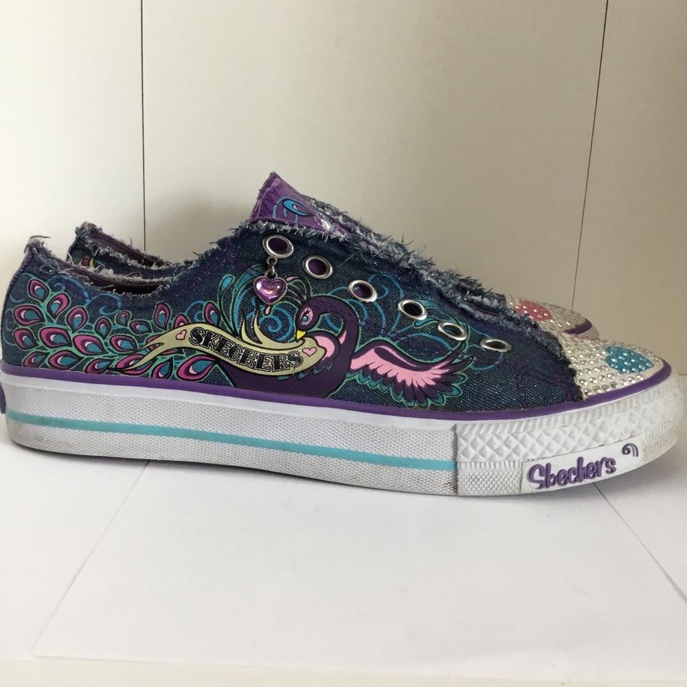 Girls Skechers Sneakers Twinkle Toes Shuffles Peacocks Tennis Shoes Size 5